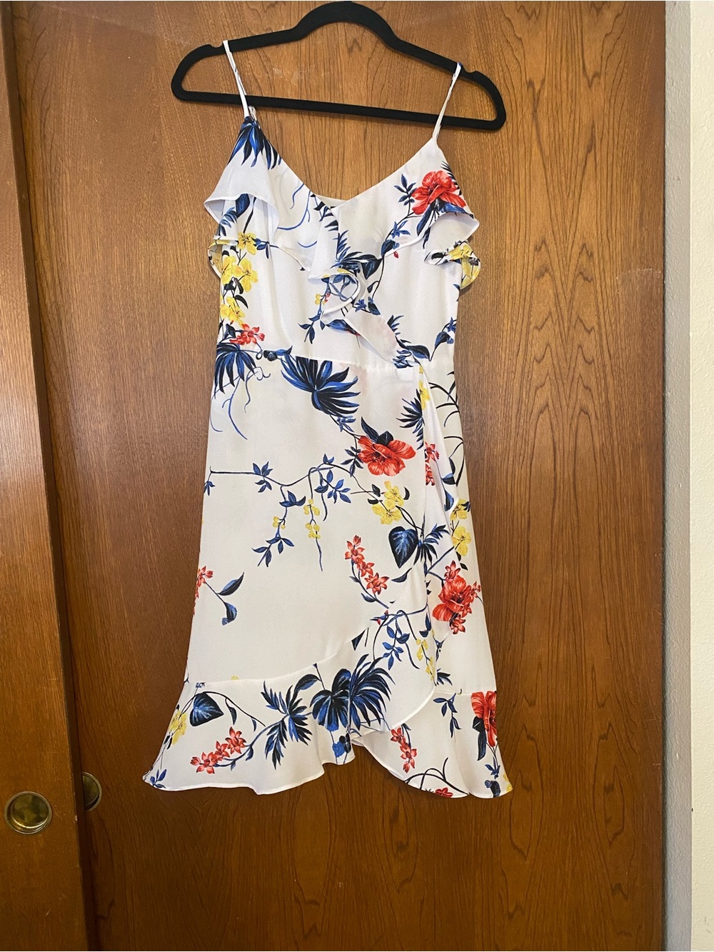 Banana Republic White Floral Mini Dress with Blue, Red & Yellow Print